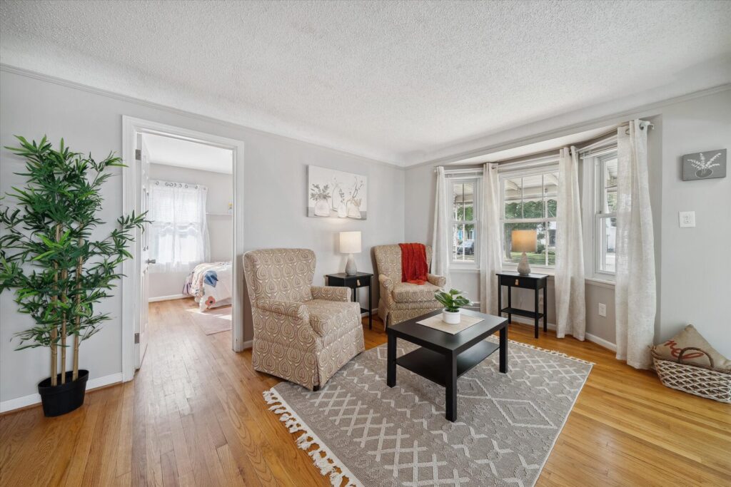 living room after professional staging and photography in real estate