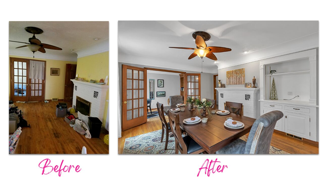 Dining Room Before and After Complimentary Professional Staging and Professional Photography